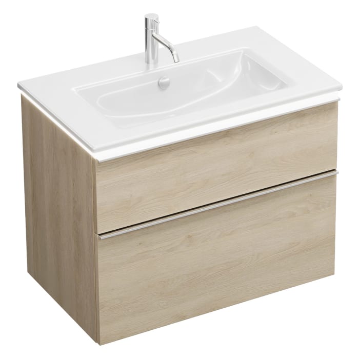 burgbad Eqio Waschtischkombination mit Keramik-Waschtisch Slim und LED-Beleuchtung, 82 cm, mit Griffleiste G0251