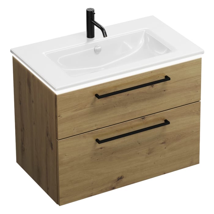 burgbad Eqio Waschtischkombination mit Keramik-Waschtisch Slim und LED-Beleuchtung, 82 cm, mit Stangengriff G0234