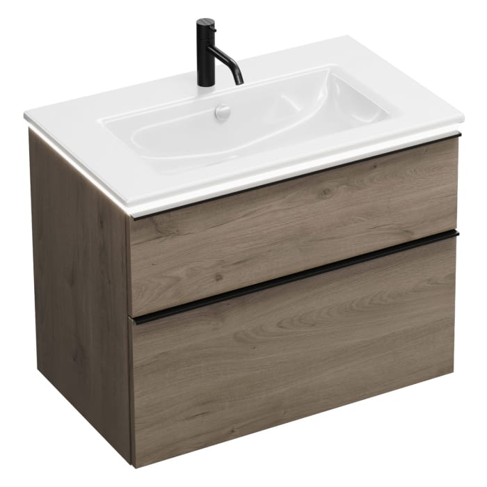 burgbad Eqio Waschtischkombination mit Keramik-Waschtisch Slim und LED-Beleuchtung, 82 cm, mit Griffleiste G0252