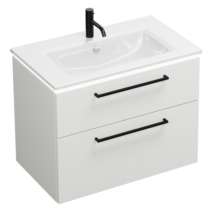 burgbad Eqio Waschtischkombination mit Keramik-Waschtisch Slim und LED-Beleuchtung, 82 cm, mit Stangengriff G0234