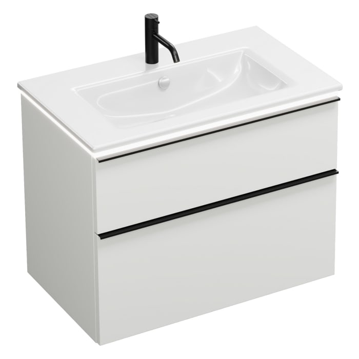 burgbad Eqio Waschtischkombination mit Keramik-Waschtisch Slim und LED-Beleuchtung, 82 cm, mit Griffleiste G0252