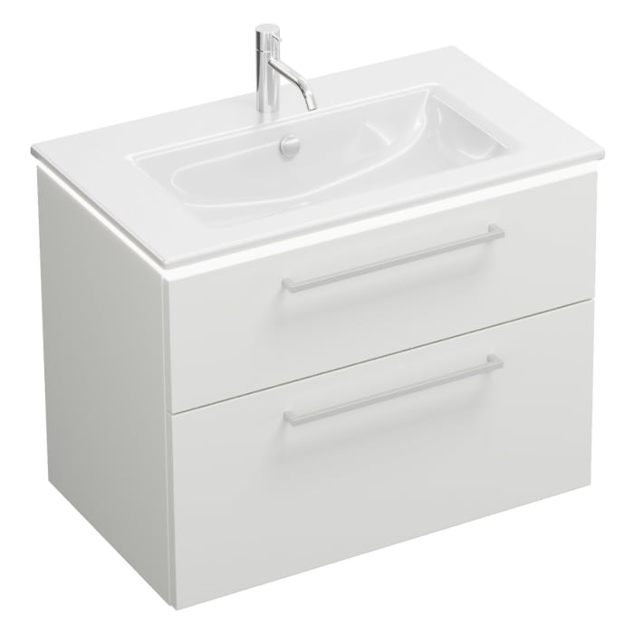 burgbad Eqio Waschtischkombination mit Keramik-Waschtisch Slim und LED-Beleuchtung, 82 cm, mit Stangengriff P95