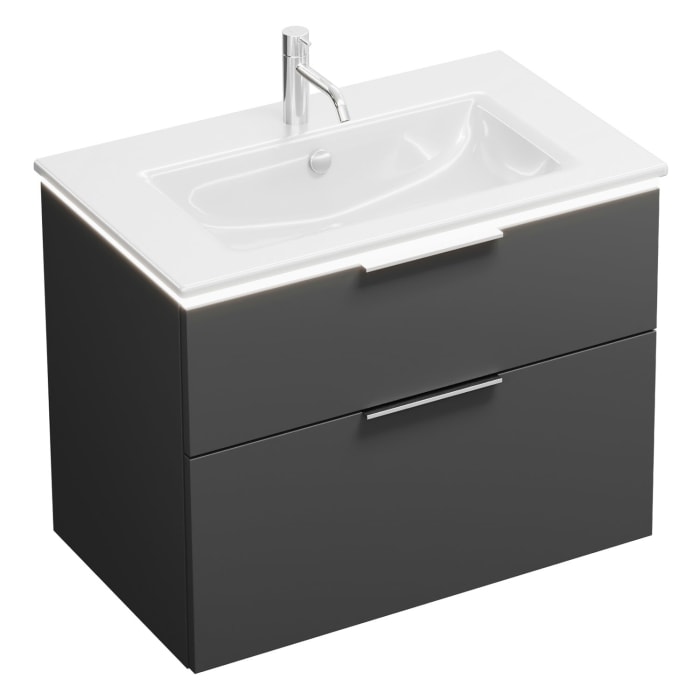 burgbad Eqio Waschtischkombination mit Keramik-Waschtisch Slim und LED-Beleuchtung, 82 cm, mit Griff G0146