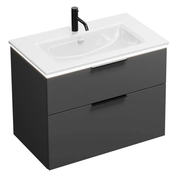 burgbad Eqio Waschtischkombination mit Keramik-Waschtisch Slim und LED-Beleuchtung, 82 cm, mit Griff G0200