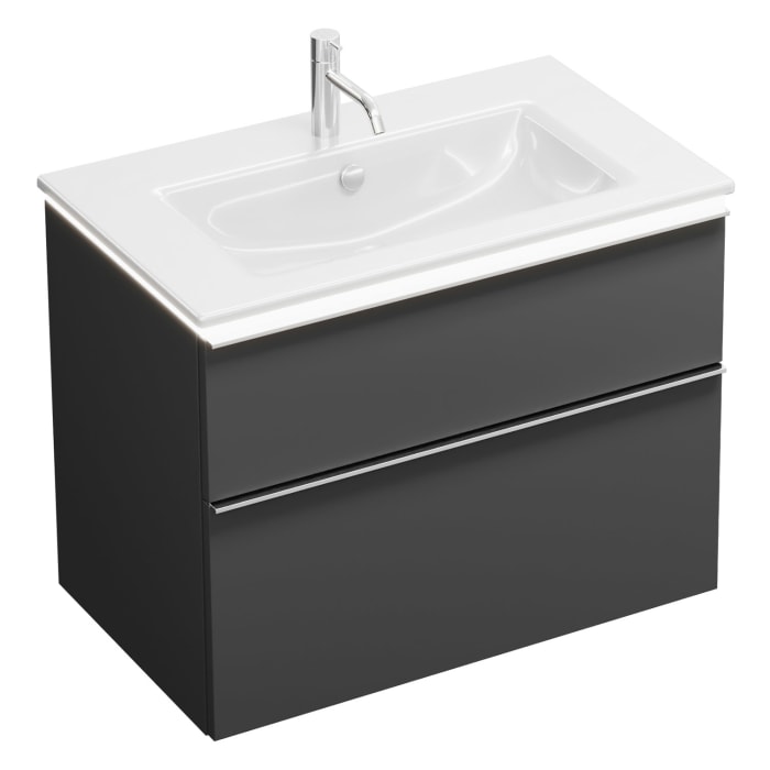 burgbad Eqio Waschtischkombination mit Keramik-Waschtisch Slim und LED-Beleuchtung, 82 cm, mit Griffleiste G0251