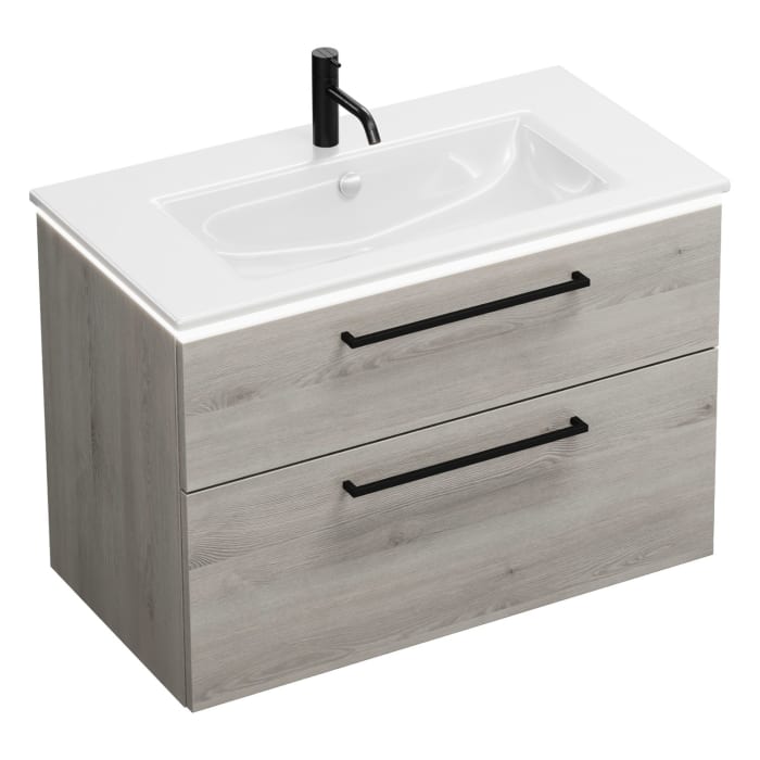 burgbad Eqio Waschtischkombination mit Keramik-Waschtisch Slim und LED-Beleuchtung, 92 cm, mit Stangengriff G0234