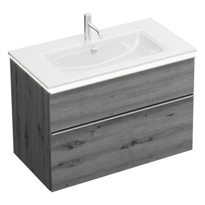 burgbad Eqio Waschtischkombination mit Keramik-Waschtisch Slim und LED-Beleuchtung, 92 cm, mit Griffleiste G0251