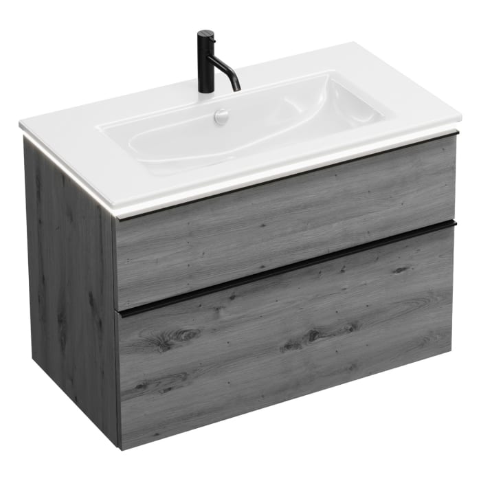 burgbad Eqio Waschtischkombination mit Keramik-Waschtisch Slim und LED-Beleuchtung, 92 cm, mit Griffleiste G0252