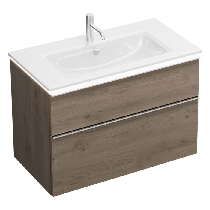 burgbad Eqio Waschtischkombination mit Keramik-Waschtisch Slim und LED-Beleuchtung, 92 cm, mit Griffleiste G0251