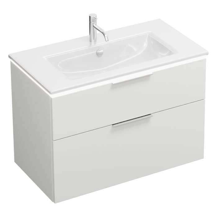 burgbad Eqio Waschtischkombination mit Keramik-Waschtisch Slim und LED-Beleuchtung, 92 cm, mit Griff G0146