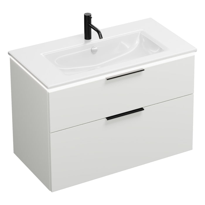 burgbad Eqio Waschtischkombination mit Keramik-Waschtisch Slim und LED-Beleuchtung, 92 cm, mit Griff G0200