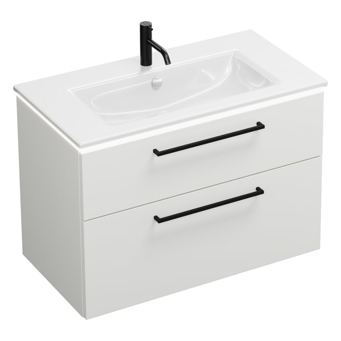 burgbad Eqio Waschtischkombination mit Keramik-Waschtisch Slim und LED-Beleuchtung, 92 cm, mit Stangengriff G0234