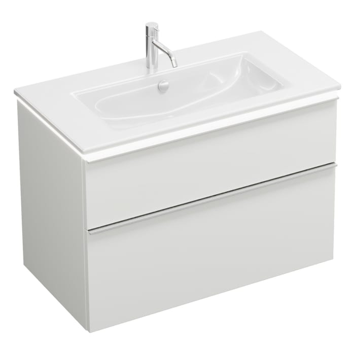 burgbad Eqio Waschtischkombination mit Keramik-Waschtisch Slim und LED-Beleuchtung, 92 cm, mit Griffleiste G0251