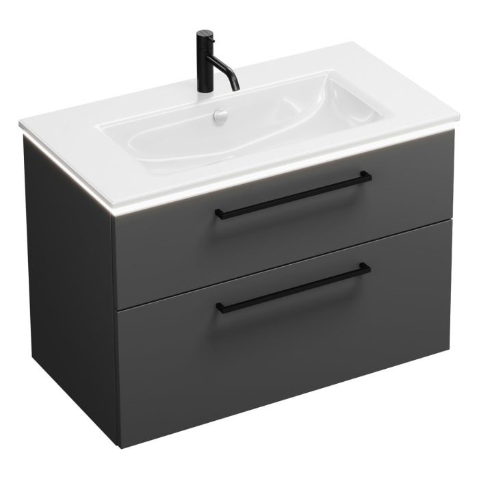 burgbad Eqio Waschtischkombination mit Keramik-Waschtisch Slim und LED-Beleuchtung, 92 cm, mit Stangengriff G0234