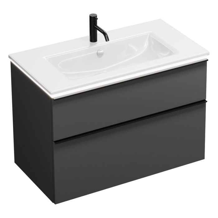 burgbad Eqio Waschtischkombination mit Keramik-Waschtisch Slim und LED-Beleuchtung, 92 cm, mit Griffleiste G0252