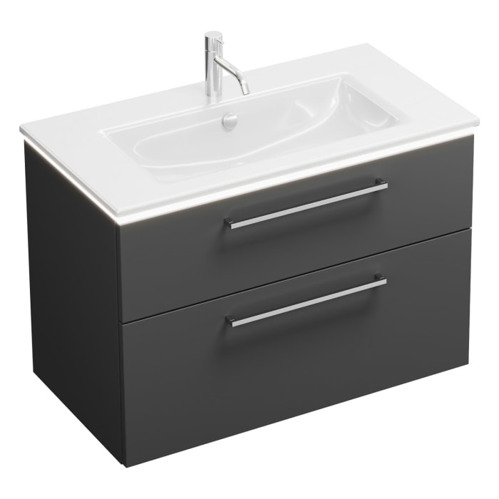 burgbad Eqio Waschtischkombination mit Keramik-Waschtisch Slim und LED-Beleuchtung, 92 cm, mit Stangengriff P95