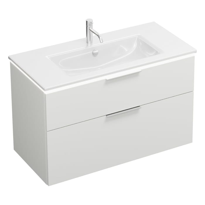 burgbad Eqio Waschtischkombination mit Keramik-Waschtisch Slim und LED-Beleuchtung, 102 cm, mit Griff G0146