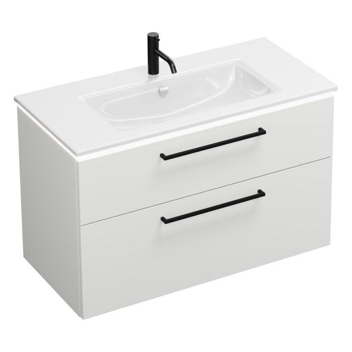 burgbad Eqio Waschtischkombination mit Keramik-Waschtisch Slim und LED-Beleuchtung, 102 cm, mit Stangengriff G0234