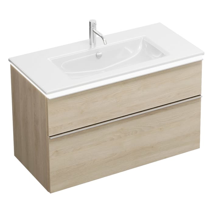 burgbad Eqio Waschtischkombination mit Keramik-Waschtisch Slim und LED-Beleuchtung, 102 cm, mit Griffleiste G0251