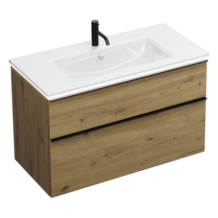 burgbad Eqio Waschtischkombination mit Keramik-Waschtisch Slim und LED-Beleuchtung, 102 cm, mit Griffleiste G0252