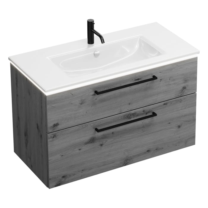 burgbad Eqio Waschtischkombination mit Keramik-Waschtisch Slim und LED-Beleuchtung, 102 cm, mit Stangengriff G0234