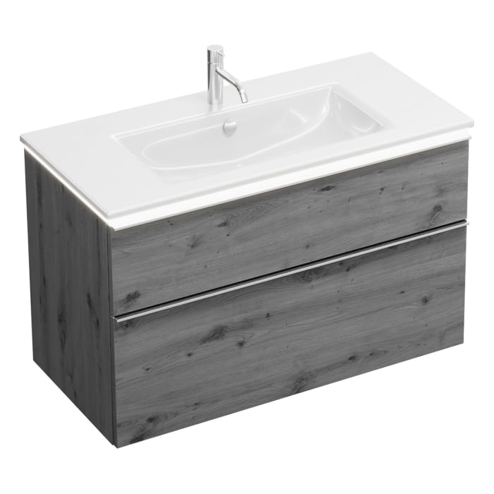 burgbad Eqio Waschtischkombination mit Keramik-Waschtisch Slim und LED-Beleuchtung, 102 cm, mit Griffleiste G0251