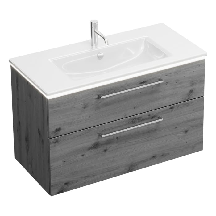 burgbad Eqio Waschtischkombination mit Keramik-Waschtisch Slim und LED-Beleuchtung, 102 cm, mit Stangengriff P95