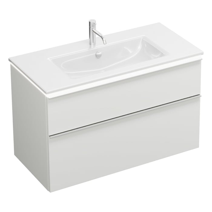 burgbad Eqio Waschtischkombination mit Keramik-Waschtisch Slim und LED-Beleuchtung, 102 cm, mit Griffleiste G0251