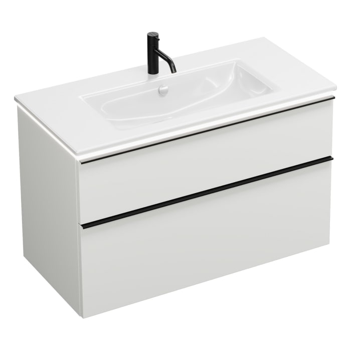 burgbad Eqio Waschtischkombination mit Keramik-Waschtisch Slim und LED-Beleuchtung, 102 cm, mit Griffleiste G0252