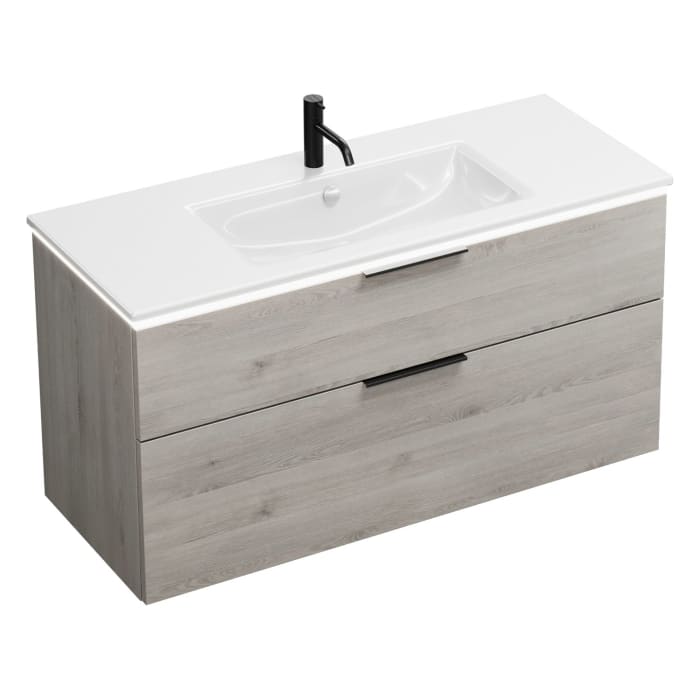 burgbad Eqio Waschtischkombination mit Keramik-Waschtisch Slim und LED-Beleuchtung, 122 cm, mit Griff G0200