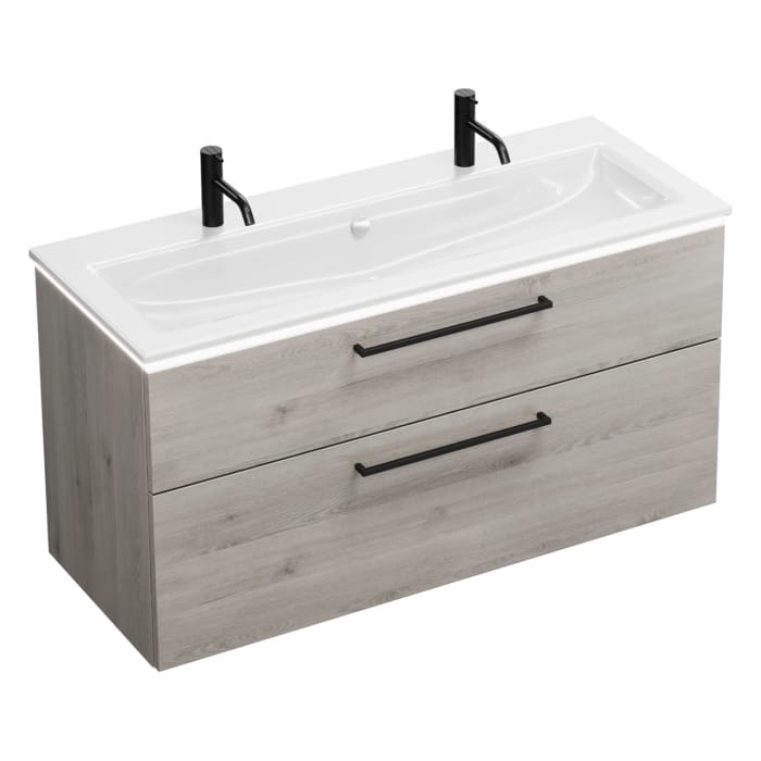 burgbad Eqio Waschtischkombination mit Keramik-Waschtisch Slim und LED-Beleuchtung, 122 cm, mit Stangengriff G0234