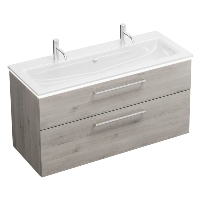 burgbad Eqio Waschtischkombination mit Keramik-Waschtisch Slim und LED-Beleuchtung, 122 cm, mit Stangengriff P95