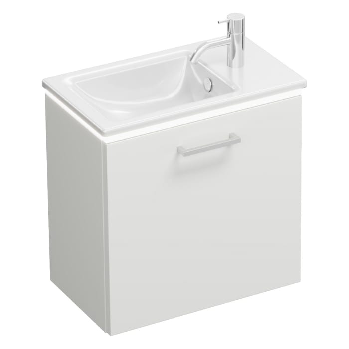 burgbad Eqio Waschtischkombination mit Keramik-Waschtisch Slim und LED-Beleuchtung, 52 cm, mit Stangengriff P95