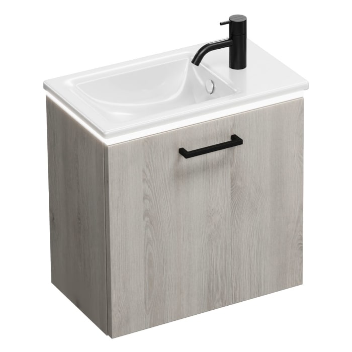 burgbad Eqio Waschtischkombination mit Keramik-Waschtisch Slim und LED-Beleuchtung, 52 cm, mit Stangengriff G0235