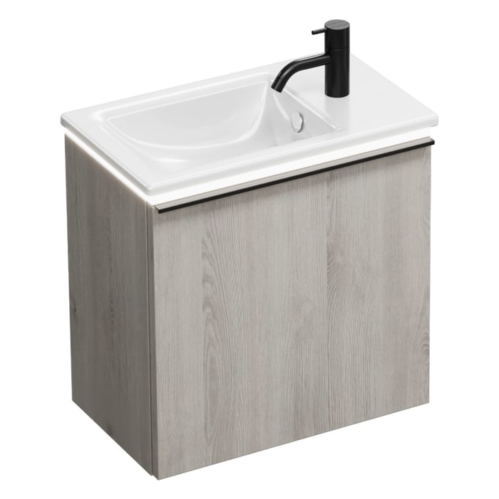 burgbad Eqio Waschtischkombination mit Keramik-Waschtisch Slim und LED-Beleuchtung, 52 cm, mit Stangengriff P95