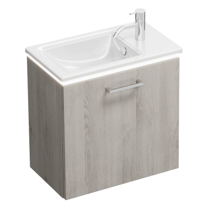 burgbad Eqio Waschtischkombination mit Keramik-Waschtisch Slim und LED-Beleuchtung, 52 cm, mit Stangengriff P95