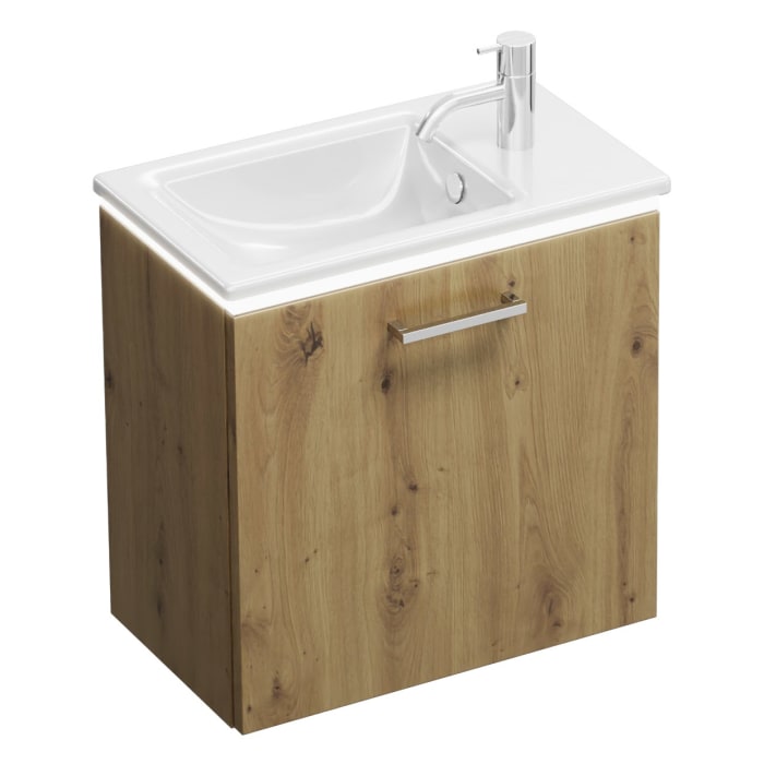 burgbad Eqio Waschtischkombination mit Keramik-Waschtisch Slim und LED-Beleuchtung, 52 cm, mit Stangengriff P95