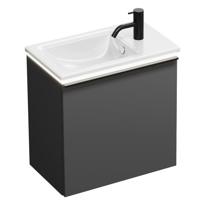 burgbad Eqio Waschtischkombination mit Keramik-Waschtisch Slim und LED-Beleuchtung, 52 cm, mit Stangengriff P95