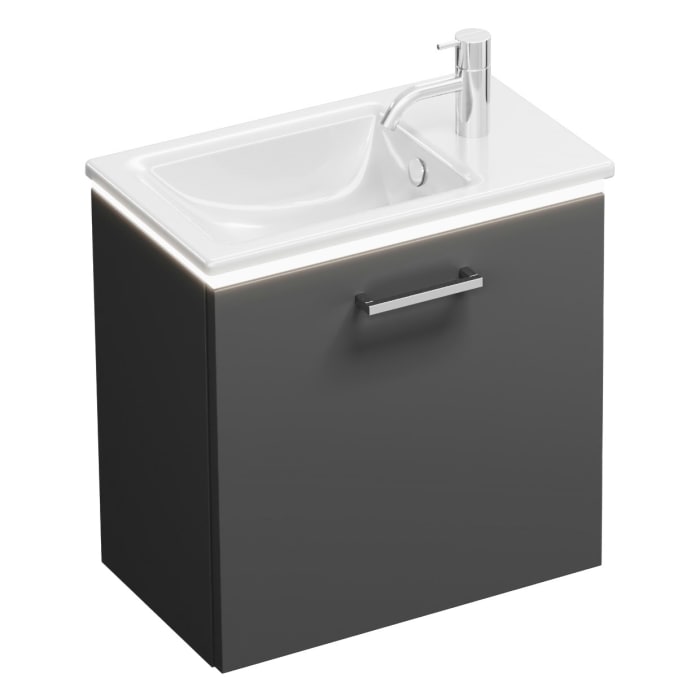 burgbad Eqio Waschtischkombination mit Keramik-Waschtisch Slim und LED-Beleuchtung, 52 cm, mit Stangengriff P95