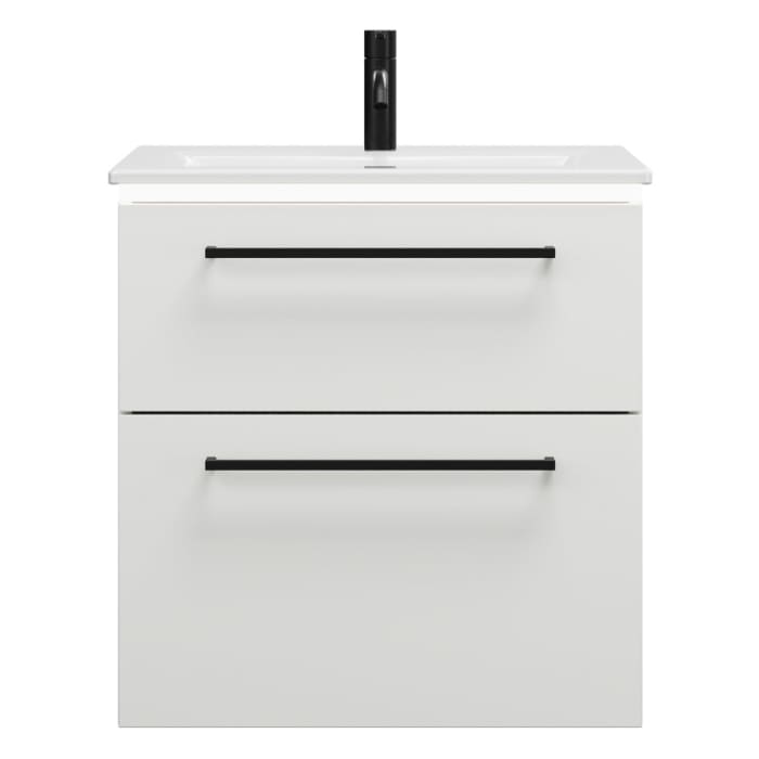 burgbad Eqio Waschtischkombination mit Keramik-Waschtisch Slim und LED-Beleuchtung, 62 cm, mit Stangengriff G0234