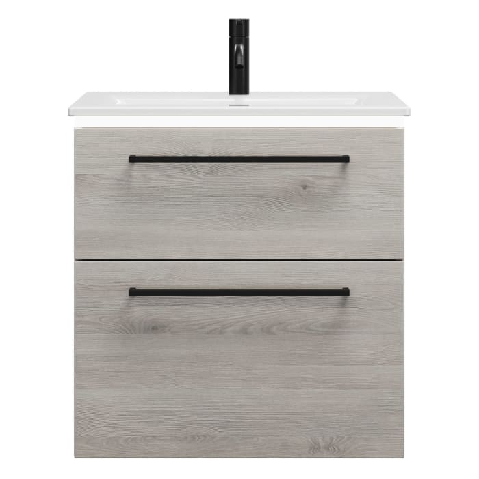 burgbad Eqio Waschtischkombination mit Keramik-Waschtisch Slim und LED-Beleuchtung, 62 cm, mit Stangengriff G0234