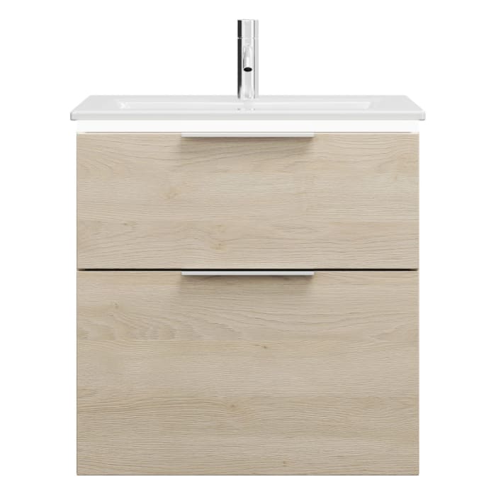 burgbad Eqio Waschtischkombination mit Keramik-Waschtisch Slim und LED-Beleuchtung, 62 cm, mit Griff G0146