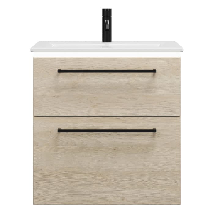 burgbad Eqio Waschtischkombination mit Keramik-Waschtisch Slim und LED-Beleuchtung, 62 cm, mit Stangengriff G0234