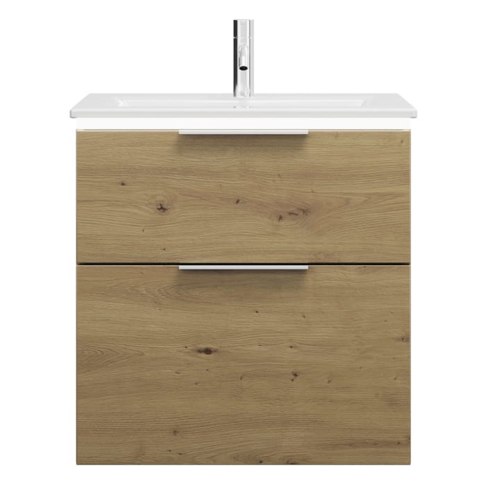 burgbad Eqio Waschtischkombination mit Keramik-Waschtisch Slim und LED-Beleuchtung, 62 cm, mit Griff G0146