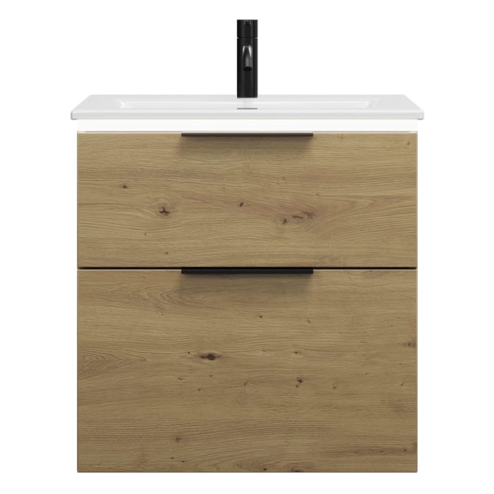 burgbad Eqio Waschtischkombination mit Keramik-Waschtisch Slim und LED-Beleuchtung, 62 cm, mit Griff G0200