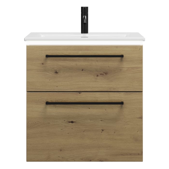 burgbad Eqio Waschtischkombination mit Keramik-Waschtisch Slim und LED-Beleuchtung, 62 cm, mit Stangengriff G0234