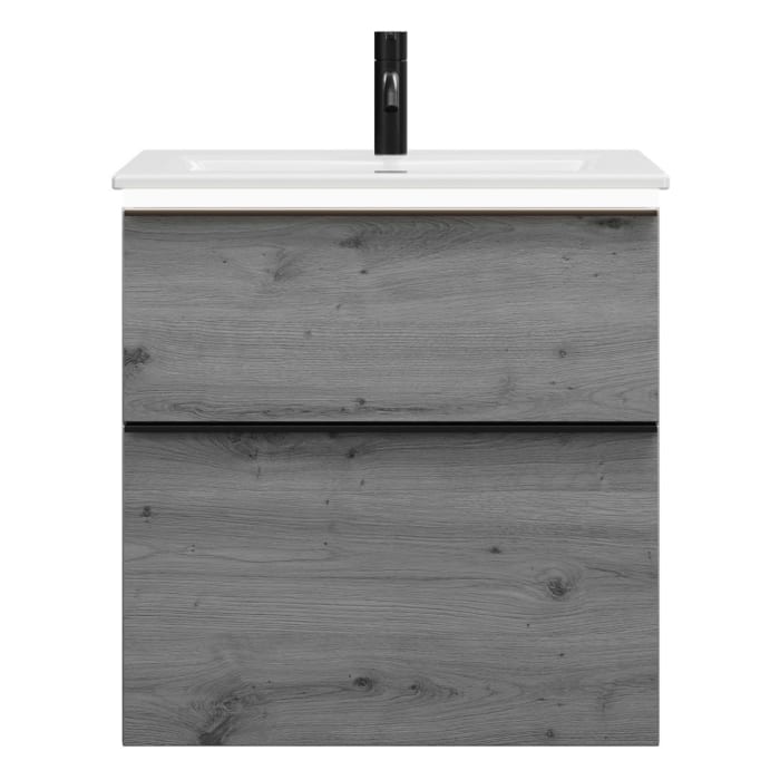 burgbad Eqio Waschtischkombination mit Keramik-Waschtisch Slim und LED-Beleuchtung, 62 cm, mit Griffleiste G0252