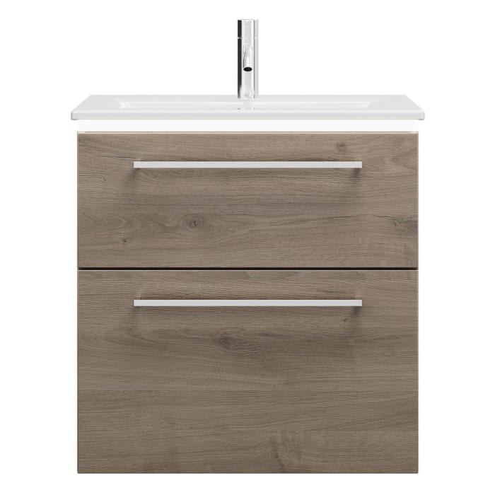 burgbad Eqio Waschtischkombination mit Keramik-Waschtisch Slim und LED-Beleuchtung, 62 cm, mit Stangengriff P95