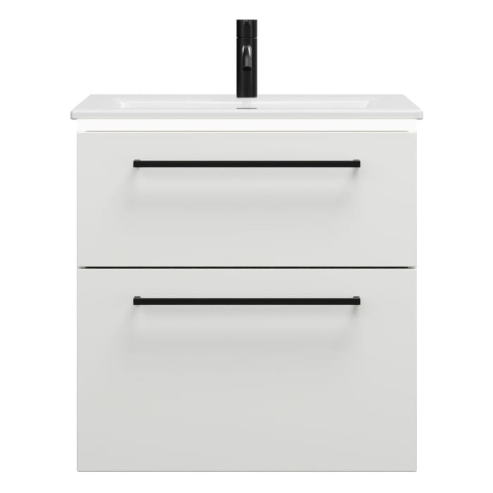 burgbad Eqio Waschtischkombination mit Keramik-Waschtisch Slim und LED-Beleuchtung, 62 cm, mit Stangengriff G0234