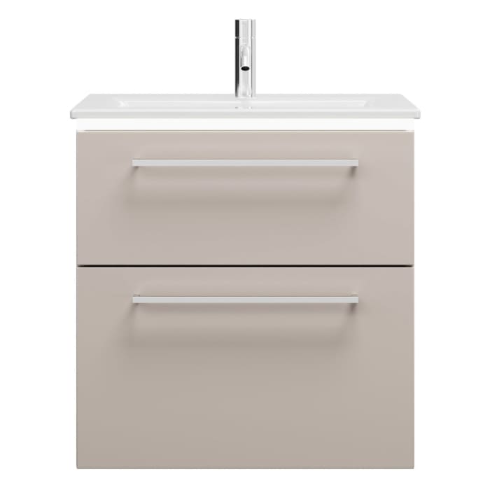 burgbad Eqio Waschtischkombination mit Keramik-Waschtisch Slim und LED-Beleuchtung, 62 cm, mit Stangengriff P95